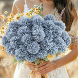 12 Bundle Artificial Mums Flowers For Outdoor Spring Decoration,Faux Ball Chrysanthemums Bouquet Fake Silk Flower For Vase Easter Table Floral Arrangement Wedding Home Decor(12, Haze Blue)