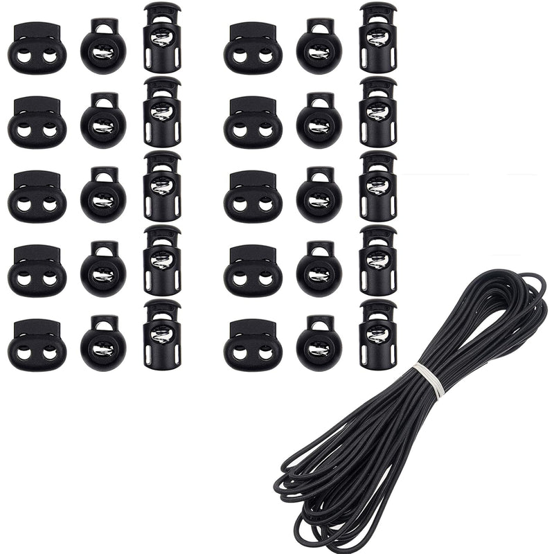 30 Pcs Plastic Cord Locks & Elastic Bungee Cord - Single Hole And Double Hole