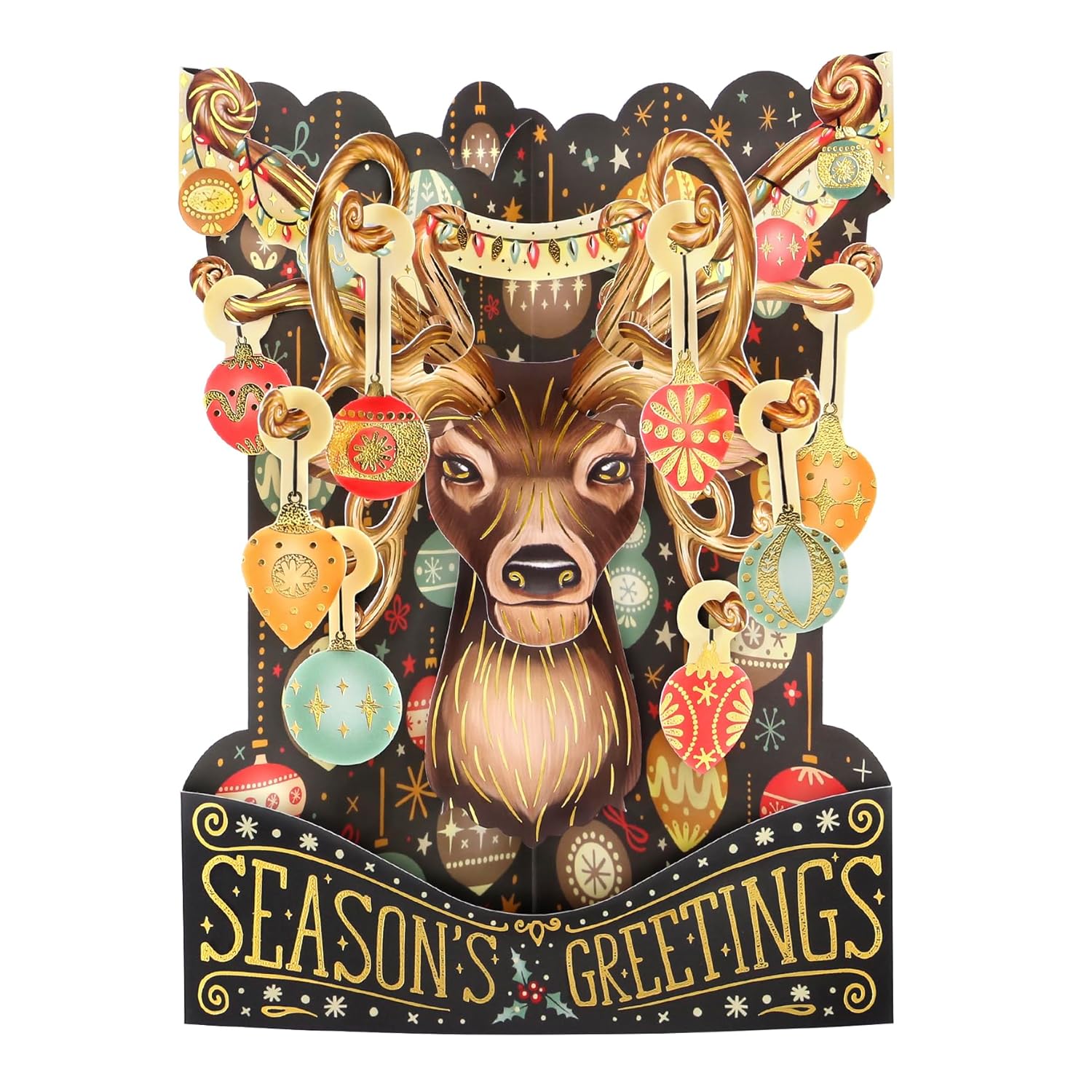 SANTORO Christmas Swing Card, 3D Pop Up Greeting Card - Season's Greetings - Reindeer - For Kids, Family, Festive, Holidays