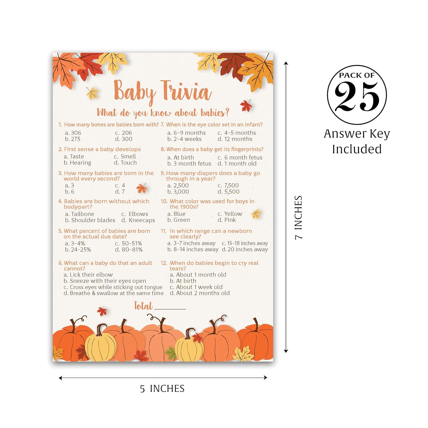 Little Pumpkin Baby Shower Game — Baby Trivia — 25 Pack — Fun Facts Fall Shower Or Gender Reveal Party Activity, Autumn Theme Pumpkins Rustic & Gender Neutral G330-Trv