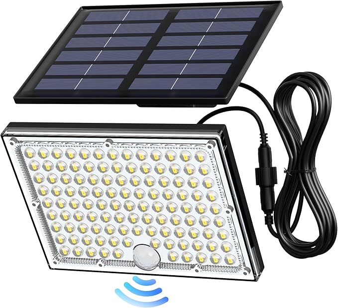 Solar Motion Sensor Flood Light 113 LED Cool White Waterproof Dusk to Dawn Security Light