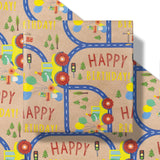 30" X 32.8' Dinosaur Birthday Wrapping Paper Large Kraft Paper Roll, Jumbo Roll, Coloful Dinosaur, Construction Vehicle And Happy Birthday Text Kraft Gift Wrap For Kids Boys Party, 82 Sq. Ft