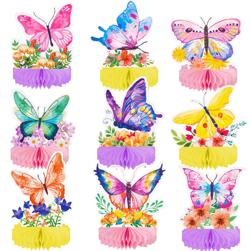 9Pcs Butterfly Honeycomb Centerpieces Butterfly Birthday Party Decorat