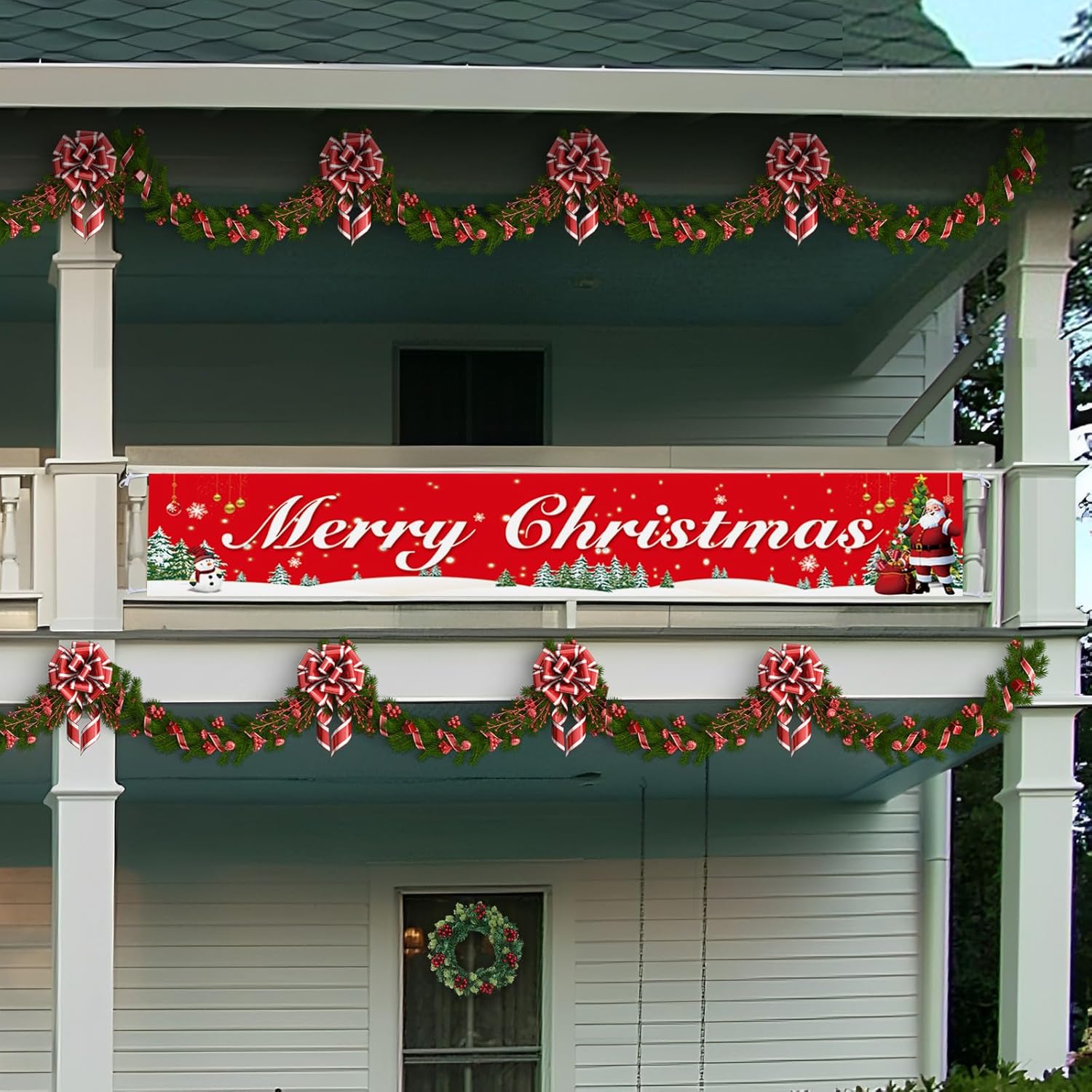 Merry Christmas Outdoor/Indoor Xmas Decorations - Party Banners For Porch, Railing, Fence & Yard - Festive Clearance