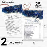 Blue Bridal Shower Games - Bundle Includes He Said Or She Said & Who Knows The Bride Best - 25 Double-Sided Cards - Fun Ideas For Engagement Parties & Rehearsal Dinners - Gold Floral Design