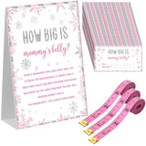 54 Pcs Winter Snowflake Baby Shower Games Pink Snowflake Measure Belly Bump Party Game Include How Big Is Mommy'S Belly Sign 50 Guessing Cards 3 Measuring Tapes For Winter Baby Shower Party