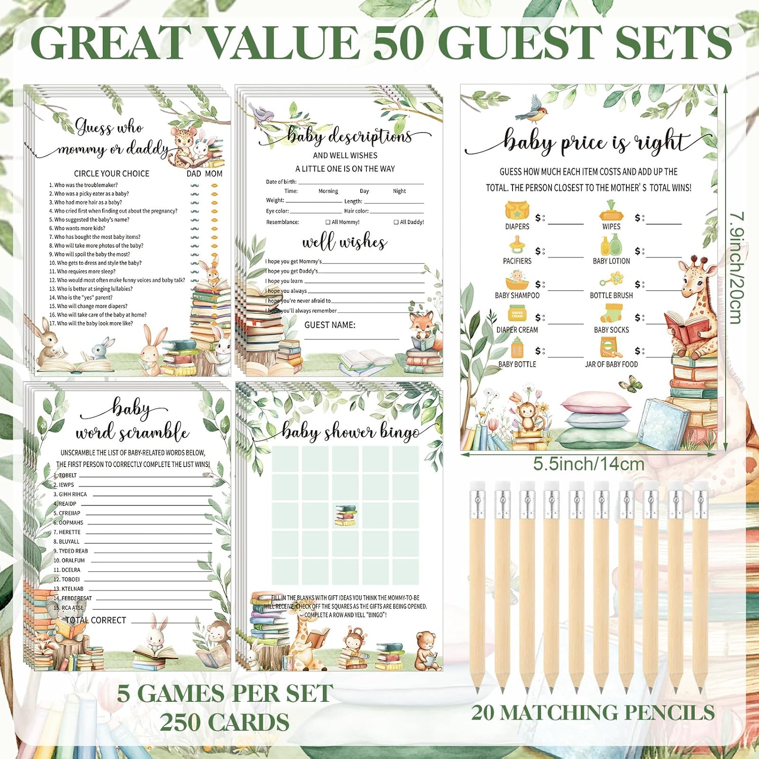 321 Pcs Storybook Baby Shower Decorations Supplies Book Baby Shower Games Bingo Price Scramble Don'T Say The Word Who Mom Clothespin For Book Theme Gender Reveal Party Decorations