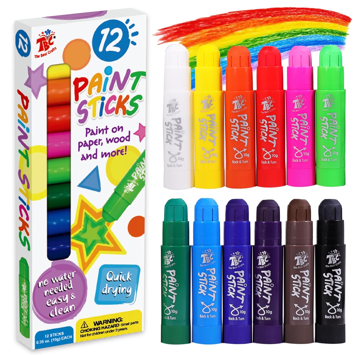 Paint Sticks,12 Classic Colors, Washable, Non-Toxic, Tempera Paint Sticks For Kids And Students