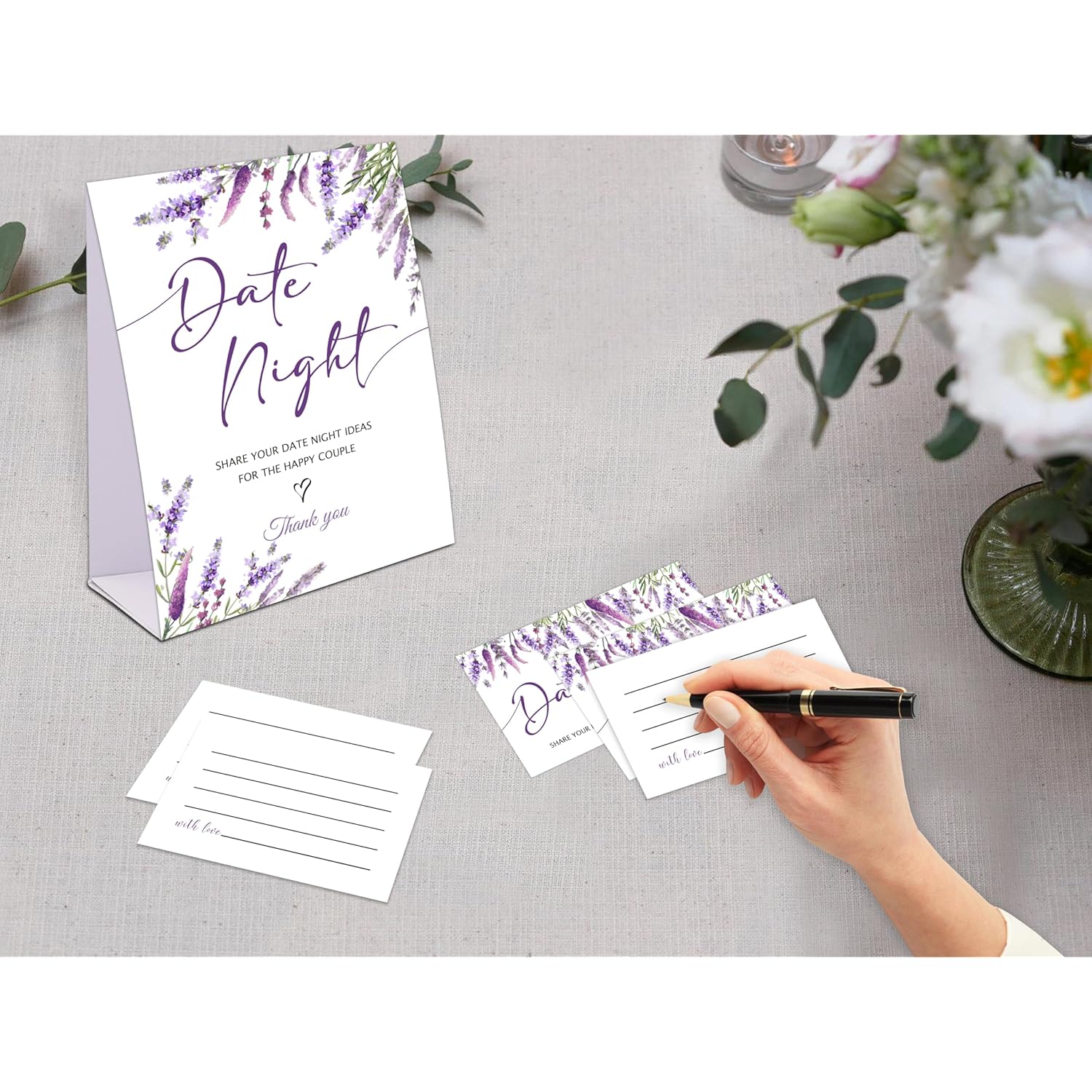 Lavender Purple Date Night Game, Date Night Ideas Sign With 50 Cards, Bridal Shower Game, Modern Bridal Shower Decorations, Wedding Date Night Advice - 09
