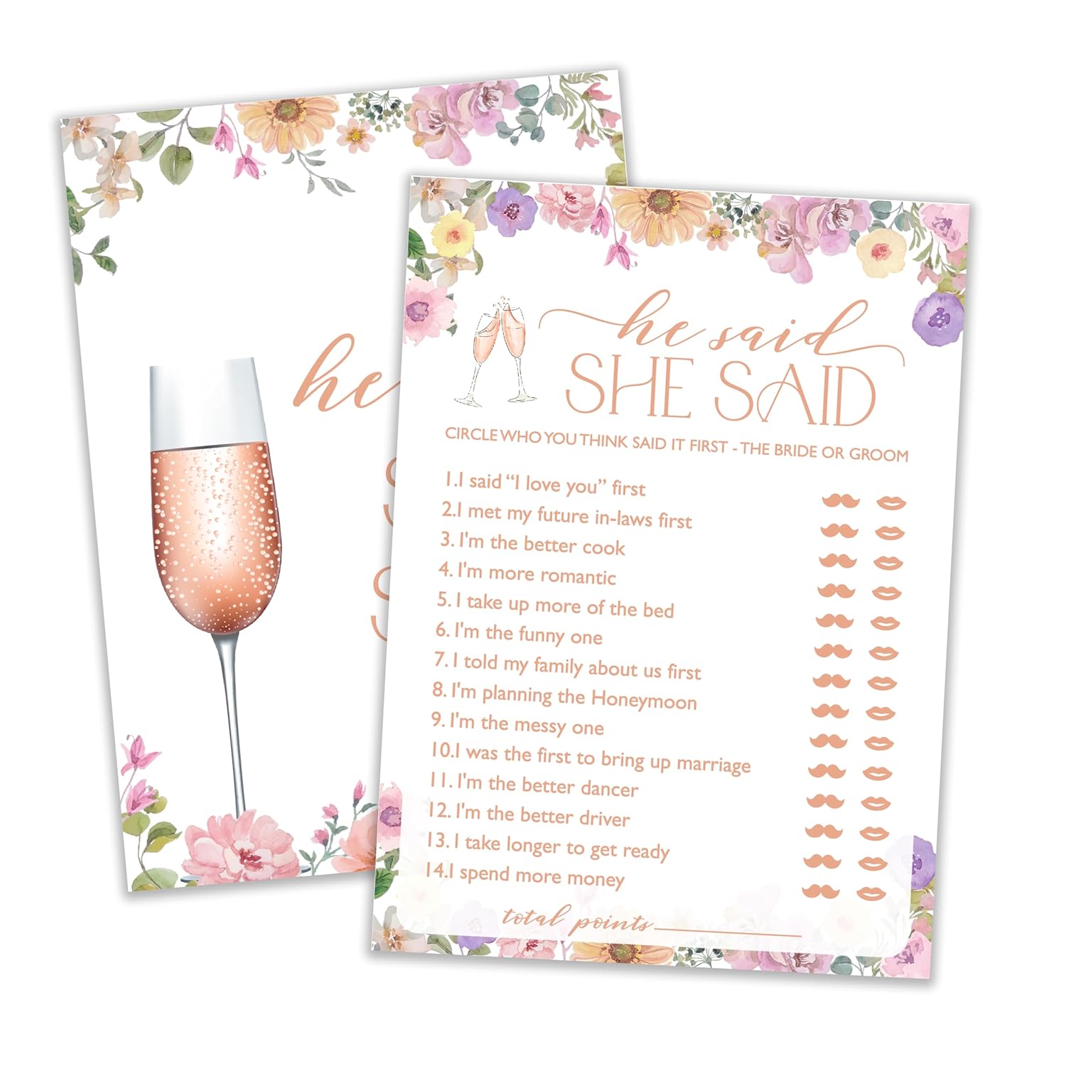Wedding Bridal Shower Games, He Said She Said Game Cards, Wildflower Wedding Game, Engagement Party Favor, Bridal Shower Decorations Supplies, Reception Games 25 Guests-03