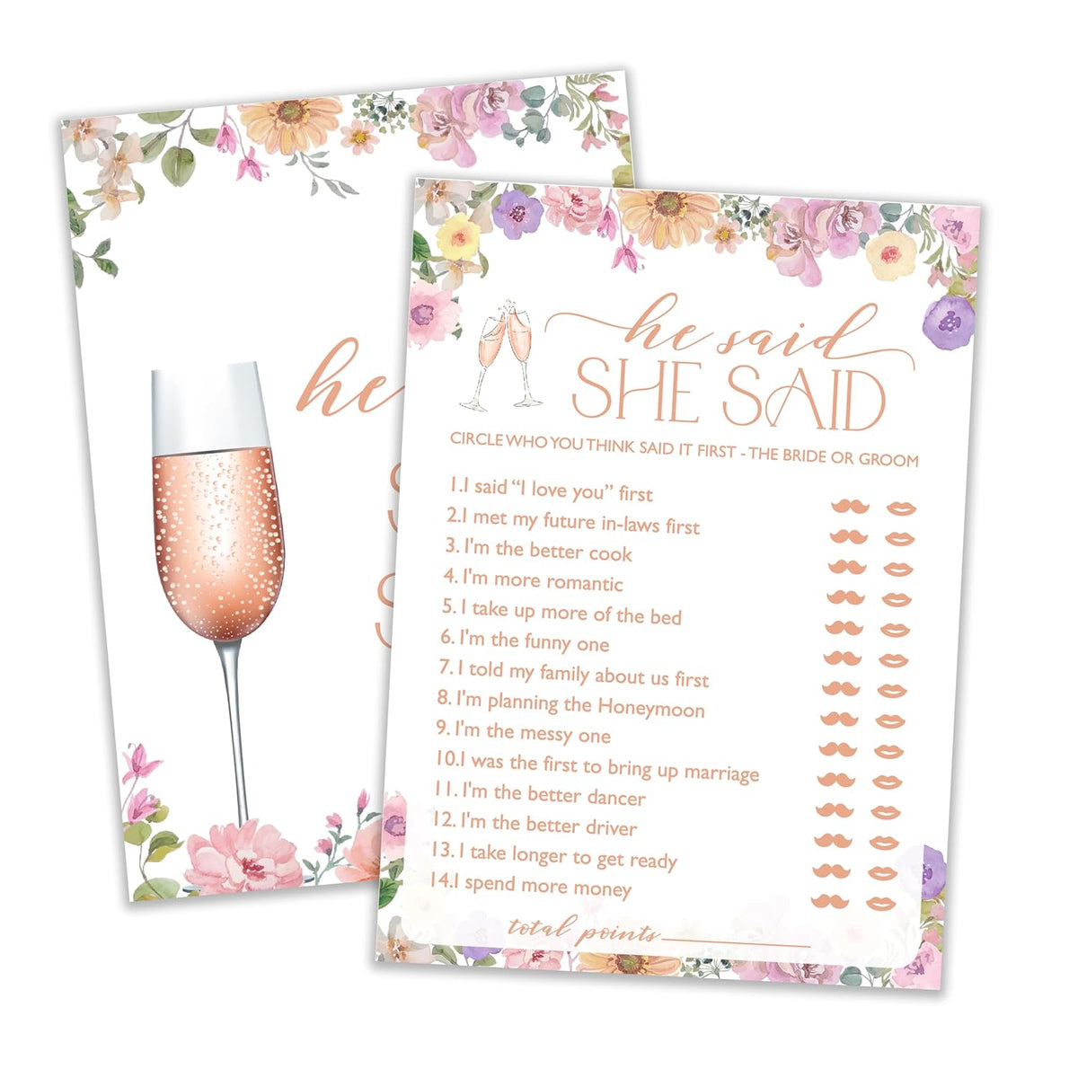 Wedding Bridal Shower Games, He Said She Said Game Cards, Wildflower Wedding Game, Engagement Party Favor, Bridal Shower Decorations Supplies, Reception Games 25 Guests-03