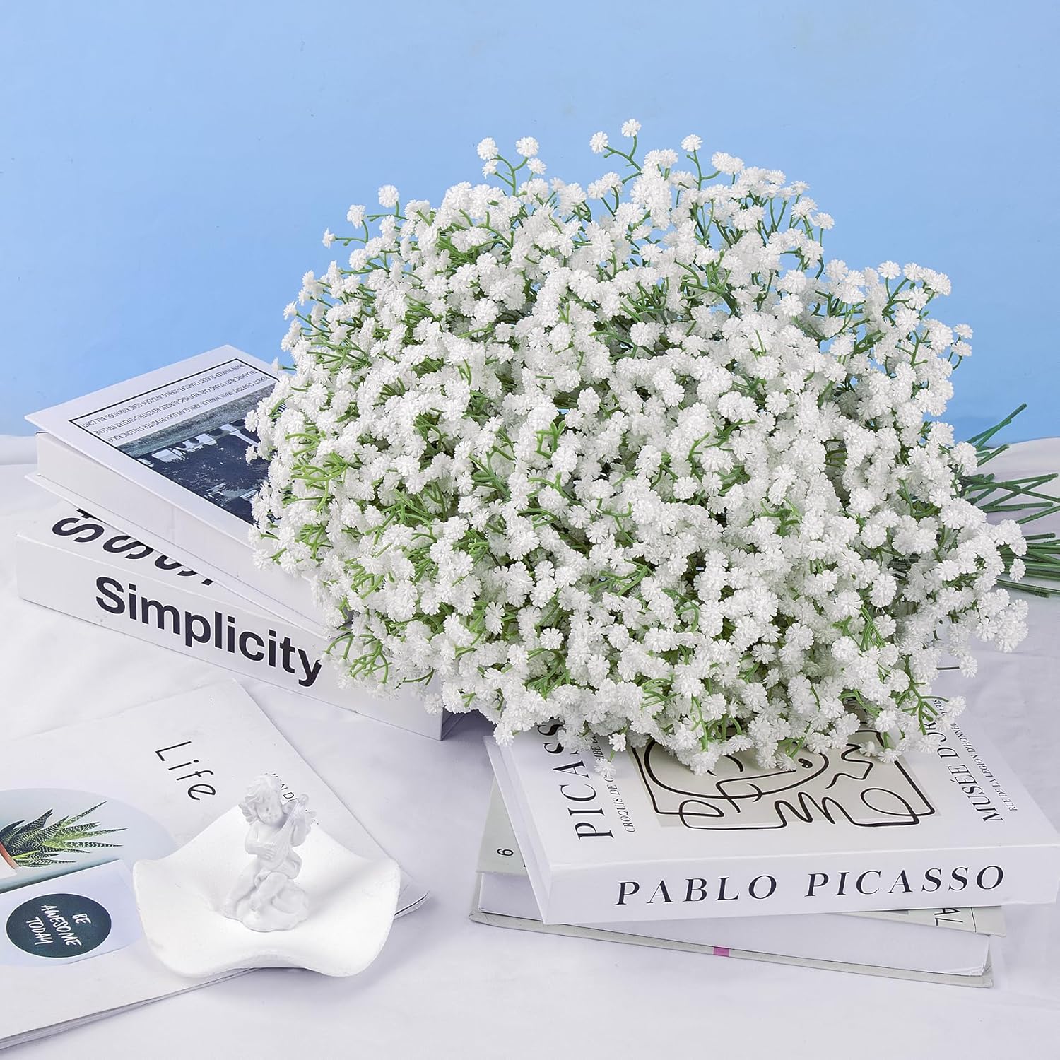 30 Pcs Babys Breath Artificial Flowers, 22" Fake Gypsophila Flowers With Long Stems Real Touch Faux Greenery Plants Diy Flores Bouquet For Vase Wedding Floral Party Outdoor Garden Home Decor