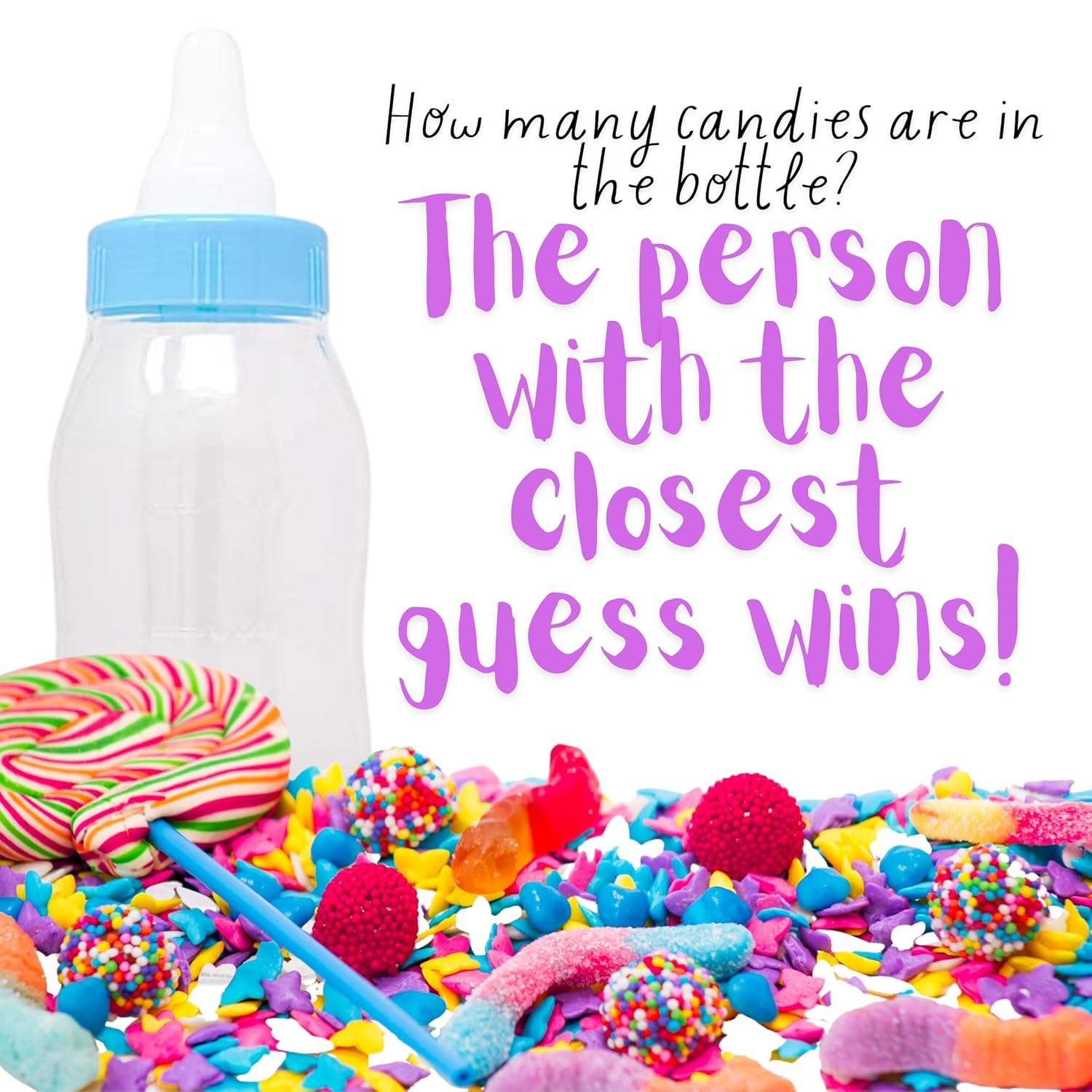 Guess The Candy Baby Shower Game Large Plastic Piggy Bank Bottle (Blue)