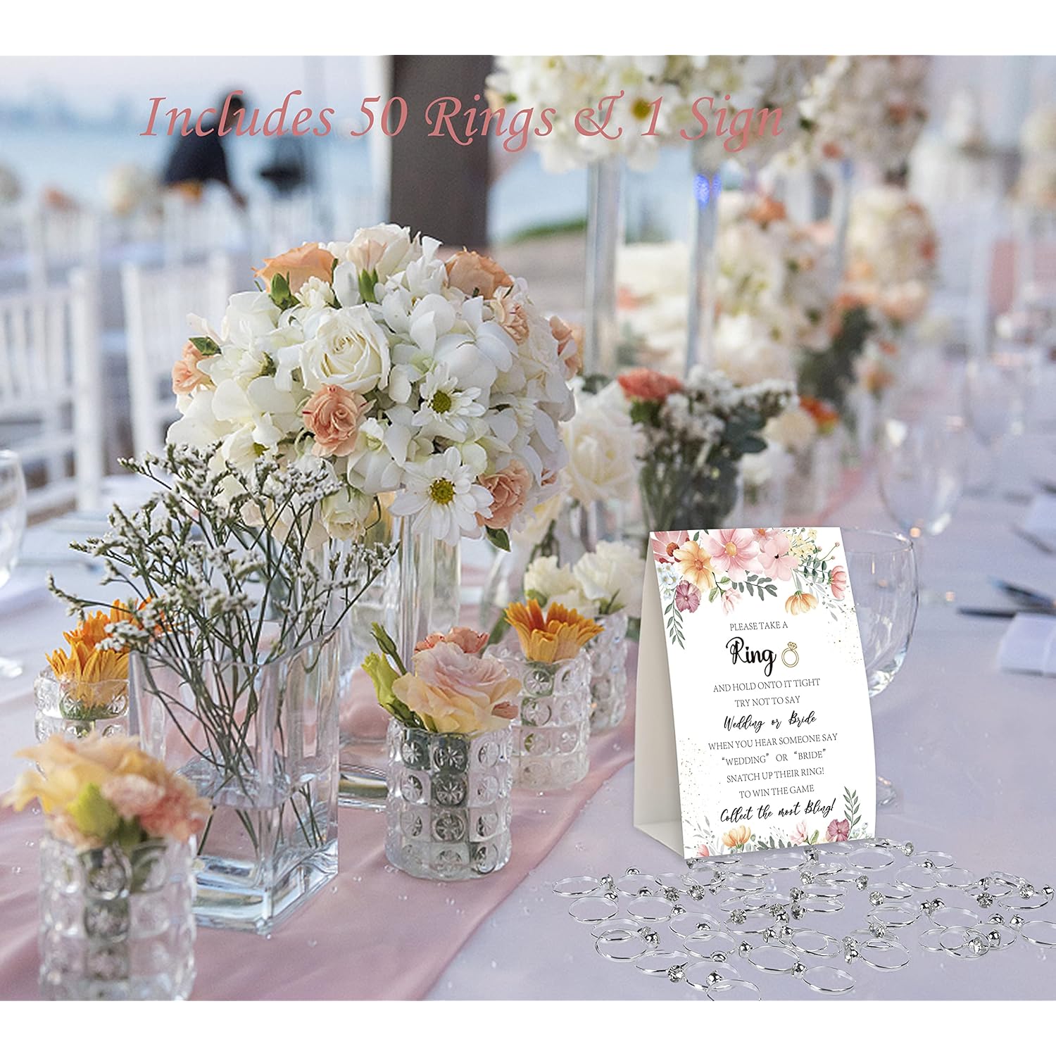 Put A Ring On It,Don'T Say Bride Or Wedding Game,Bridal Shower Games 50 Guests,Pink Floral Boho Bridal Shower Game,Engagement Party,Bachelorette Decorations For Party,Bridal Shower Favors-L11