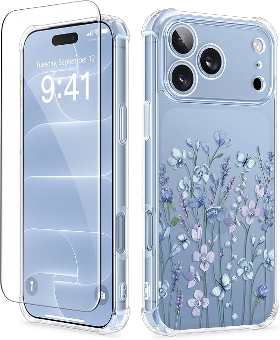 Clear Floral Slim Protective Case for iPhone 18 Pro and iPhone 17 Pro Women