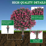 Set Of 2 Artificial Rose Boxwood Topiary Ball Bush For Outdoor With Ground Spike 22", Uv Resistant Faux Greenery Shrubs, Fake Rose&Green Boxwood Plants For Garden, Yard, Porch, Patio Decor