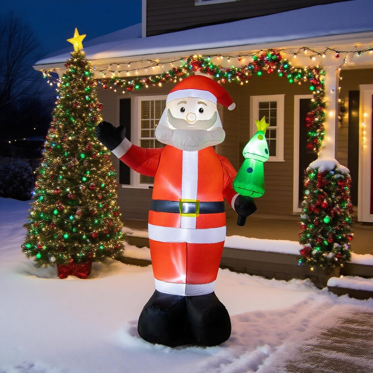 8Ft Inflatable Santa Claus Outdoor Christmas Decoration - Blow Up Santa Claus With Built-In Led Lights For Garden Lawn