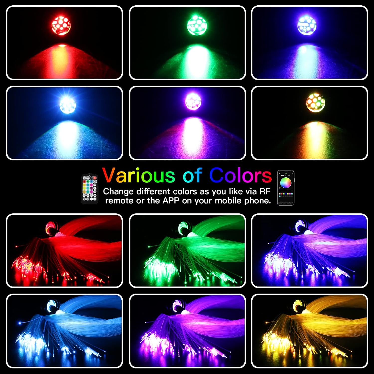 Updated 16W Starlight Headliner Kits 650Pcs 0.03In 9.8Ft Twinkle + Music Mode Mixed App Remote Sound Control Car Home Rgbw Fiber Optic Light Star Ceiling Light Kit