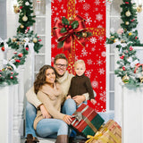 Christmas Door Cover Merry Christmas Decorations Red Gift Box Snowflake Photography Backdrop For Home Wall Outdoor Indoor Front Door Banner Party Supplie, 70.8X35.4 Inch
