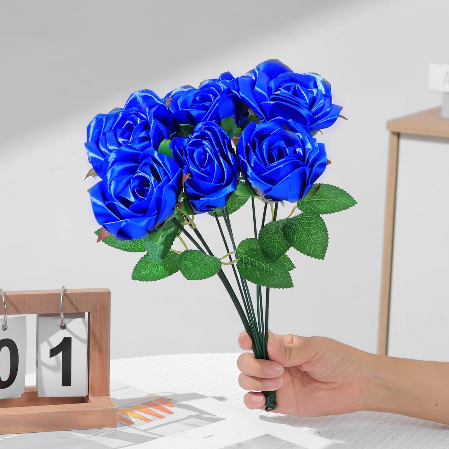 300Pcs Premade Satin Ribbon Rose Petals Half-Finished For Eternal Rose Diy Ramos Forever Flowers Bouquets Everlasting Floral,For Wedding,Anniversary,Birthday (300 Pcs Royal Blue)