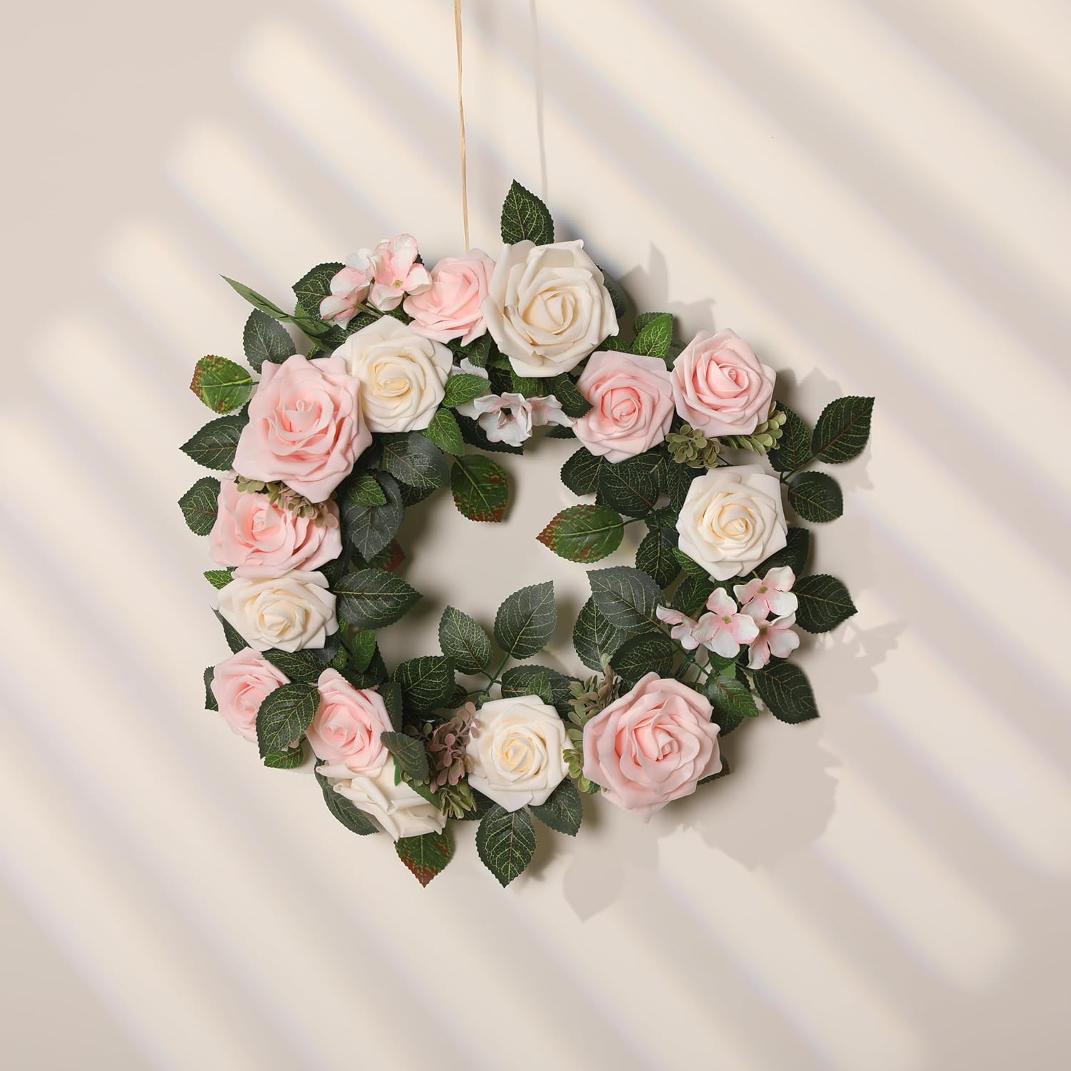 5Ft Artificial Rose Flower Garland - Blush Pink Fake Floral Vine With Rose Leaves, Runner Rustic Flower Garland For Wedding Arch Backdrop, Table Runner Centerpieces, Party Home Mantel Decor