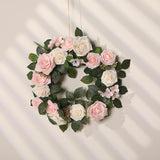 5Ft Artificial Rose Flower Garland - Blush Pink Fake Floral Vine With Rose Leaves, Runner Rustic Flower Garland For Wedding Arch Backdrop, Table Runner Centerpieces, Party Home Mantel Decor