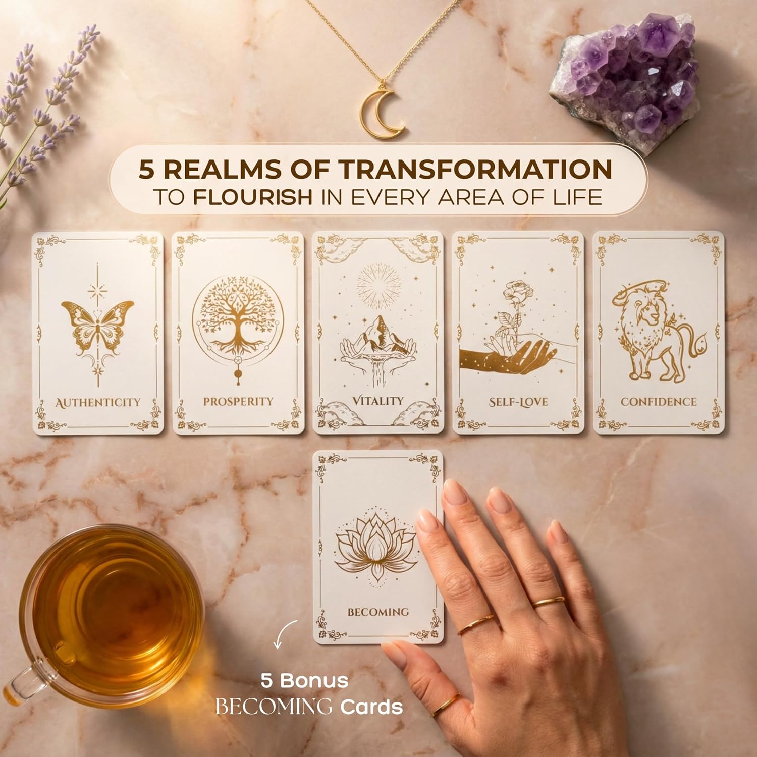 Daily Affirmation Cards – 40 Spiritual Mindfulness Cards For Inner Healing, Self-Love & Manifestation – Elegant Deck For Women With Gift Box & Guide – Uplifting Positive Quotes For Daily Use