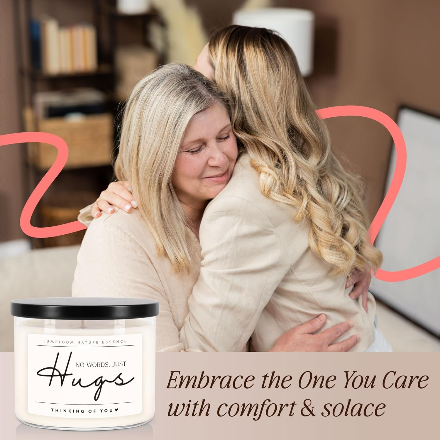 Sympathy Gifts For Loss Of Loved One, Memorial Gifts, 14.5Oz, Large 3-Wick Lavender Scented Soy Wax Candle, No Words Just Hugs, Bereavement, Condolence, Grief, Think Of You Candle For Women