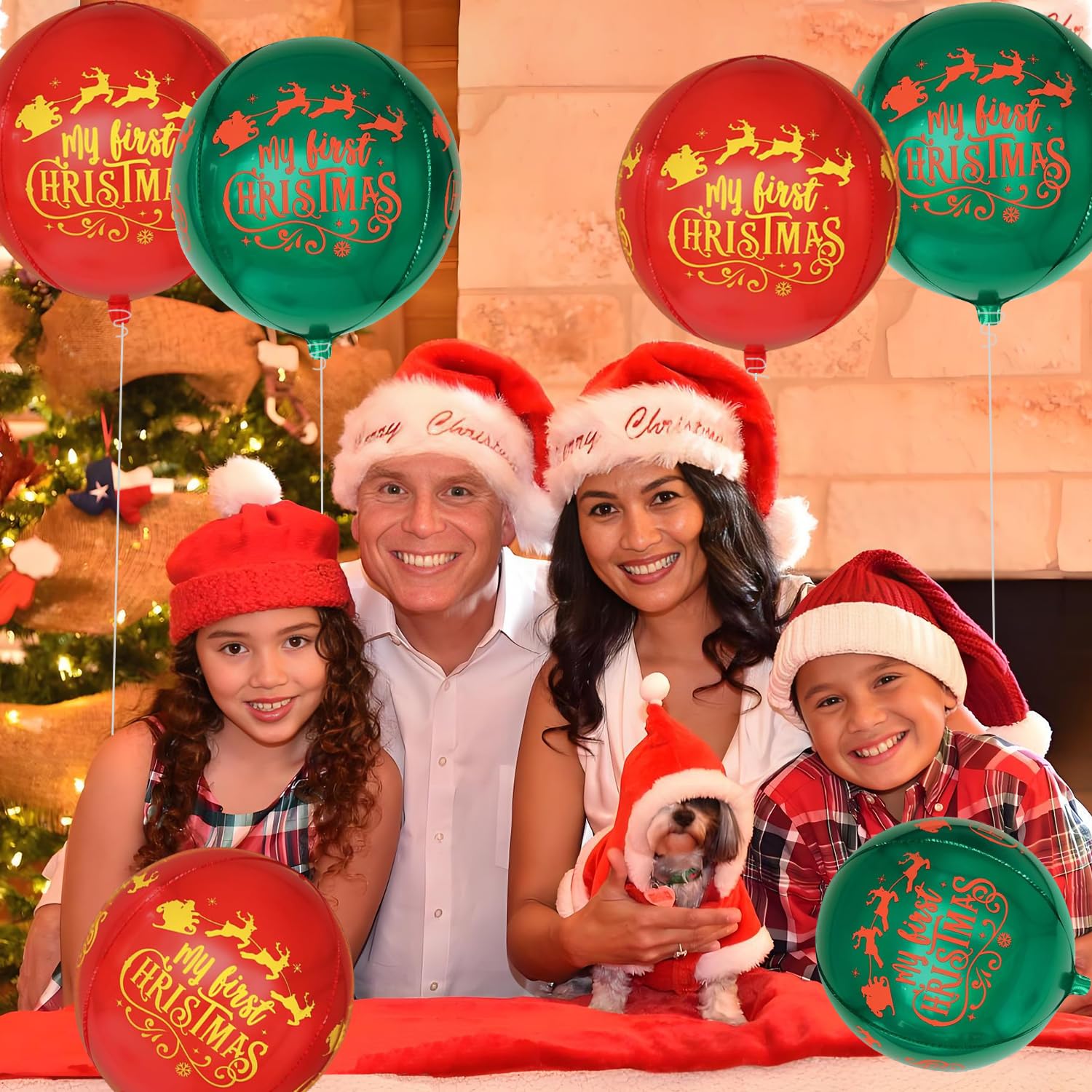 6Pcs Foil My First Christmas Red And Green Balloons For Christmas Party Decorations, Indoor Decorations And 1St Birthday Decorations