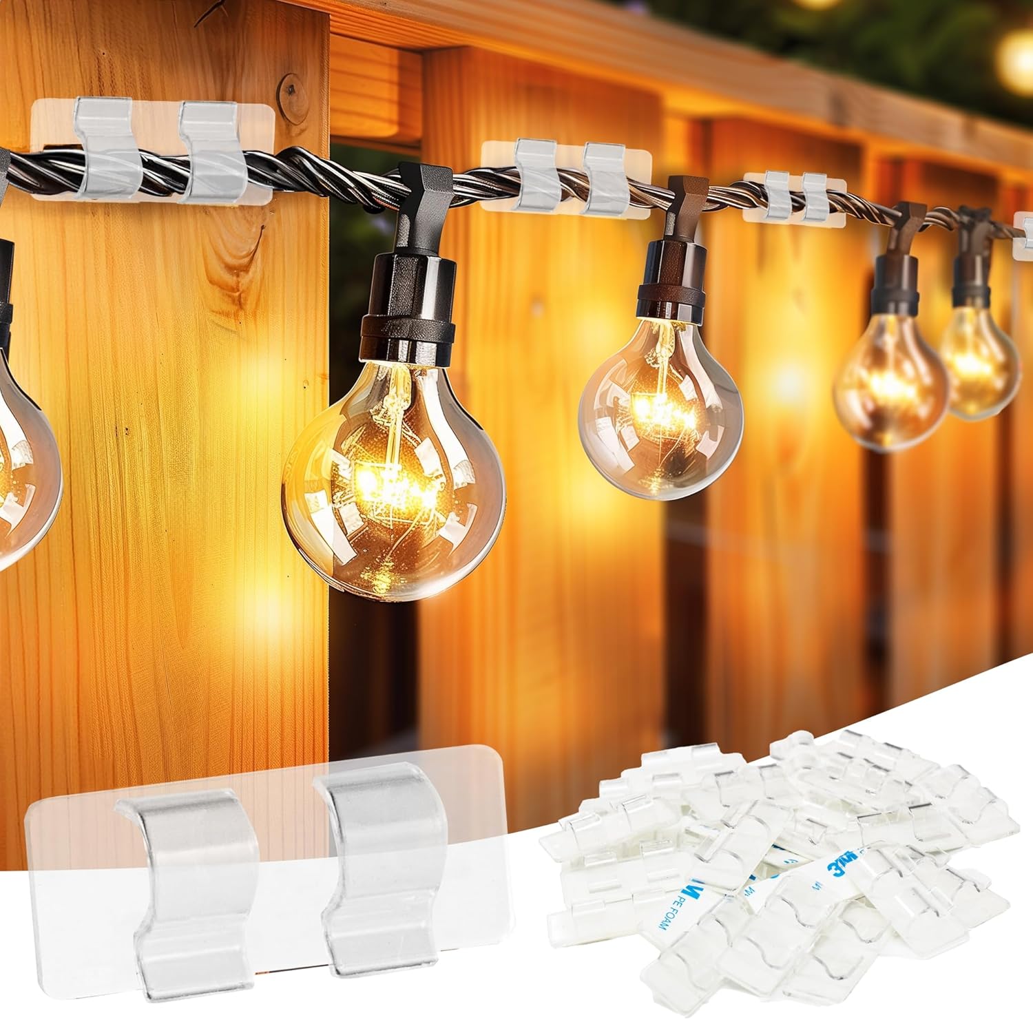 Hooks For Outdoor String Lights Clips, 60Pcs Heavy Duty Cable Clips Waterproof Adhesive Strips For Hanging Christmas Light, Outside Uv-Resistant Clear Sticky Cord Holders Rope Organizer