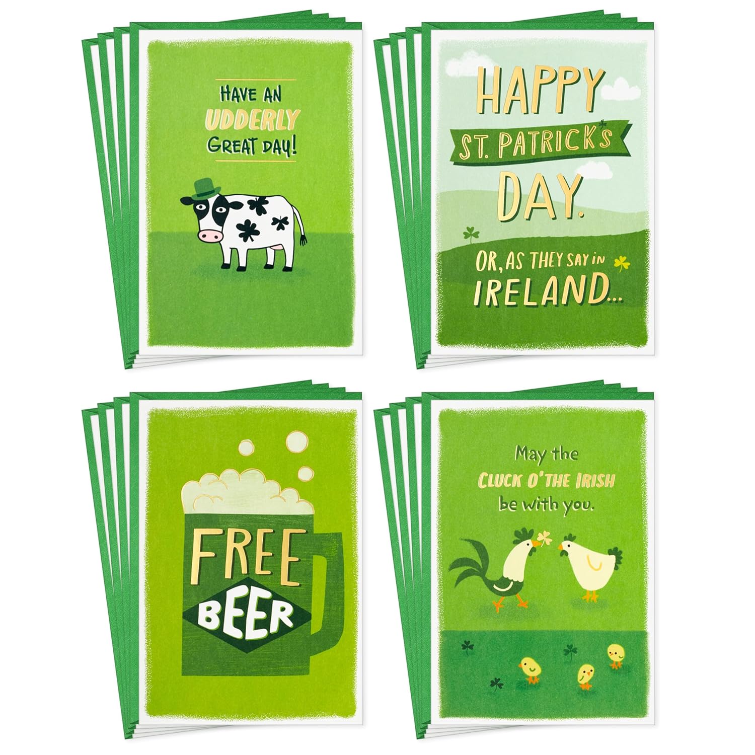 Hallmark Funny St. Patrick's Day Card Assortment (16 Cards with Envelopes) for Friends and Family