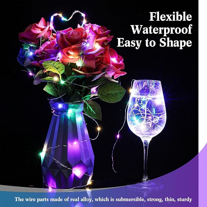 50 Pack Battery Operated Rainbow Fairy Lights 7FT 20 LED String Lights 3 Modes Waterproof Twinkle Lights for DIY Wedding Party Decor