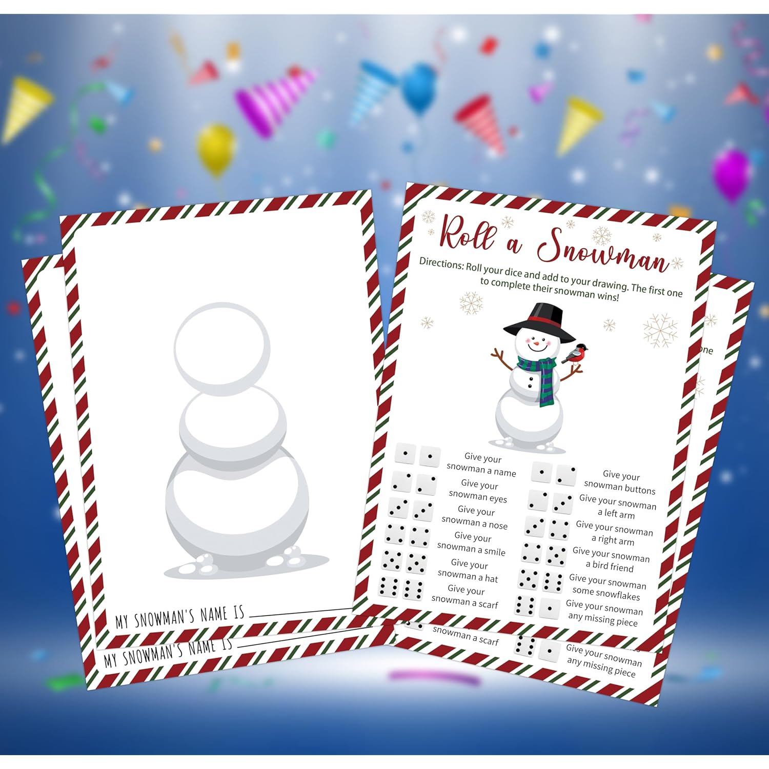 Roll A Snowman Game, Christmas Party Games, Christmas Dice Game, Christmas Party Supplies, For Christmas Activities & Family Party Games, Winter Activity, 25 Game Cards-1
