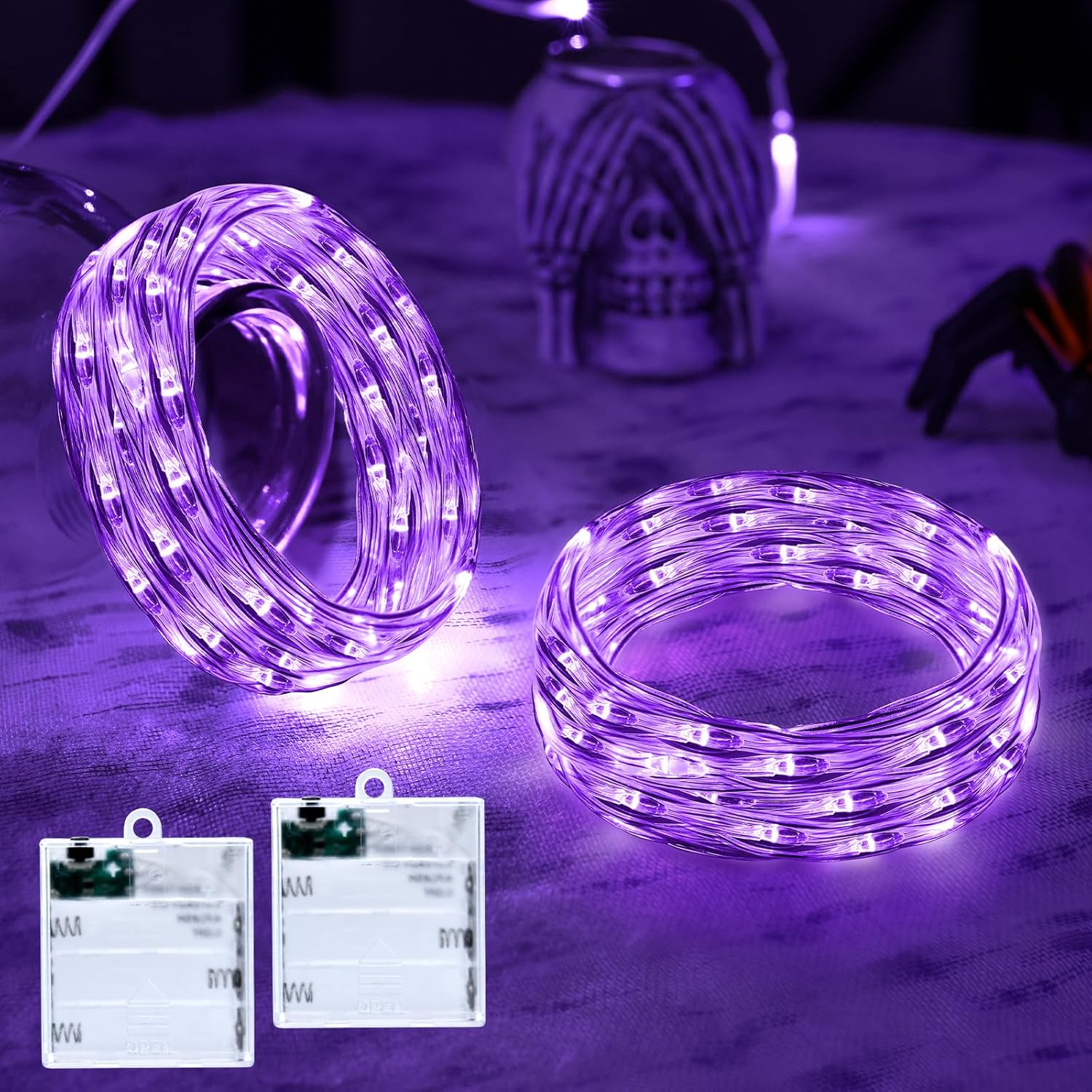 Purple Fairy Lights Outdoor Waterproof 9.8Ft 30 Led, Purple Halloween Lights Battery Operated With Timer For Indoor & Ou