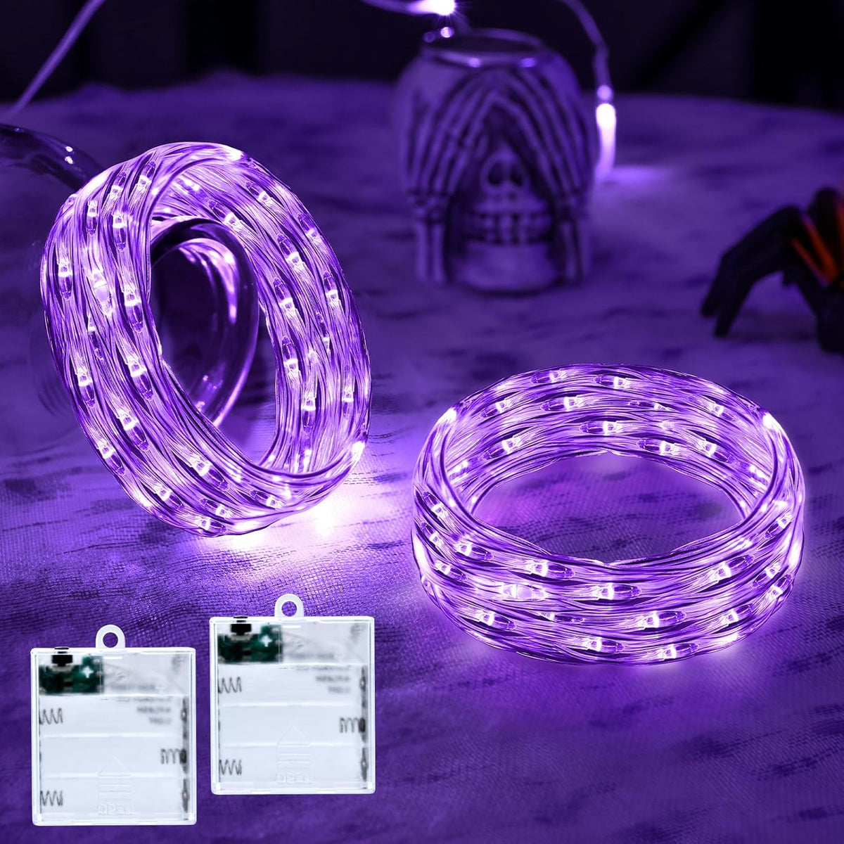 Purple Fairy Lights Outdoor Waterproof 9.8Ft 30 Led, Purple Halloween Lights Battery Operated With Timer For Indoor & Ou