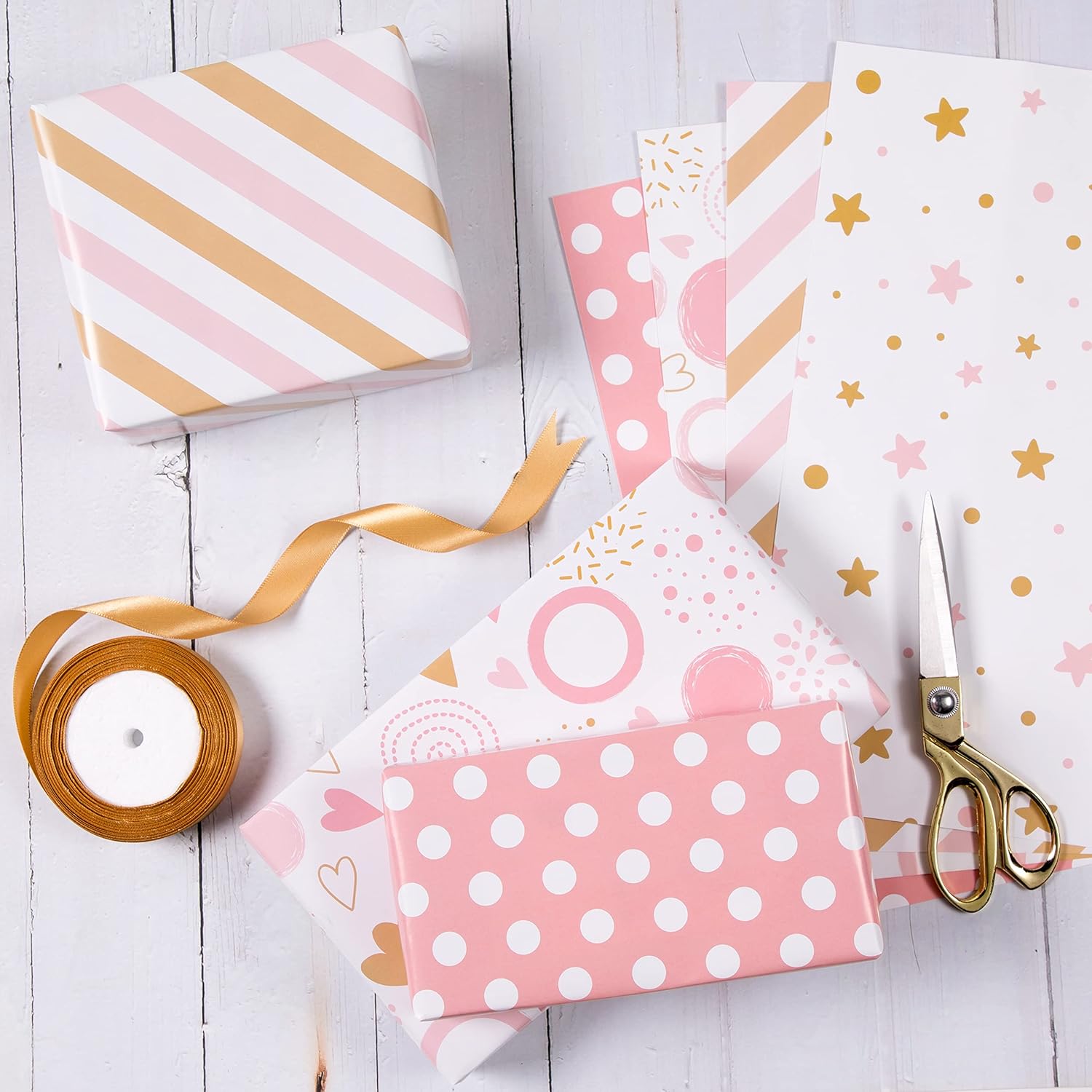 Birthday Wrapping Paper Folded For Girls, Women, Baby, Pink Wrapping Paper, Pink Gift Wrap For Birthday, Valentines, Christmas, Wedding, Baby Shower, Pre-Cut 12 Sheets Each 20"X 29"