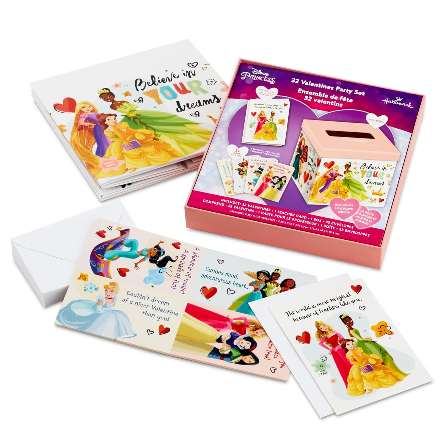Hallmark Disney Princess Valentines Day Cards for Kids School Classroom Exchange and Mailbox with Light and Sound