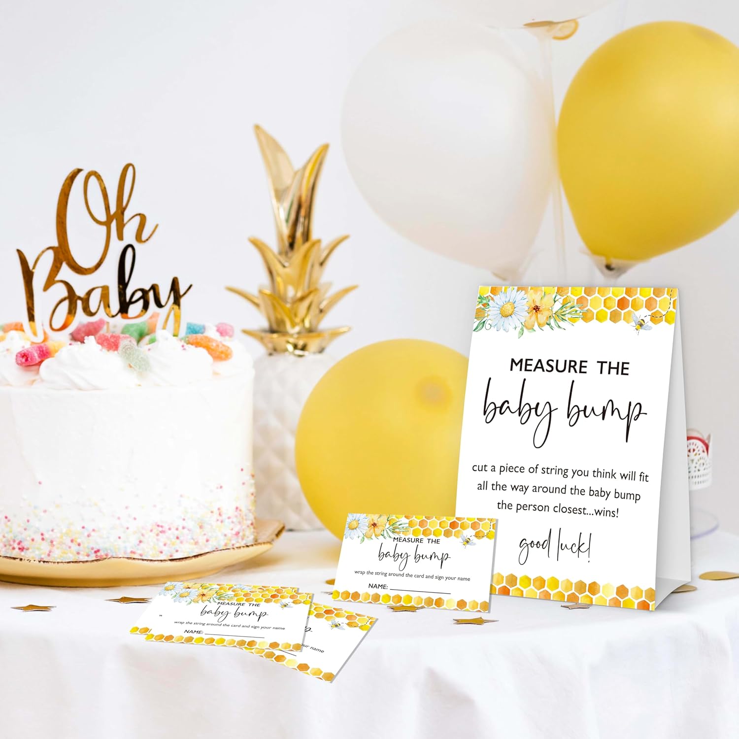 Honey Bee Baby Shower Games, Summer Daisy Measure The Bump Game Set, Bumble Bee Gender Reveal Baby Announcement Party Decorations, 1 Sign And 50 Cards-A10