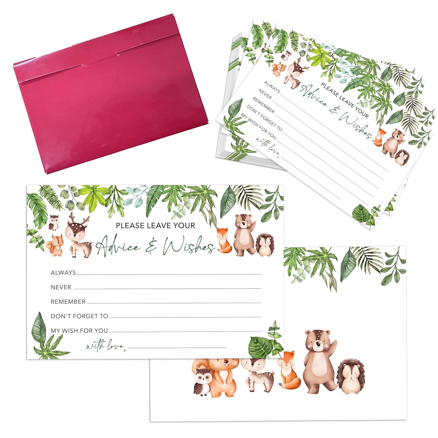 Advice And Wishes Cards, Safari Jungle Advice Cards For Baby Shower, Weddings, Engagement Party, Woodland Party Decorations Supplies, Favors For Mom To Be, Dad To Be, New Parents (25Pcs) -A05