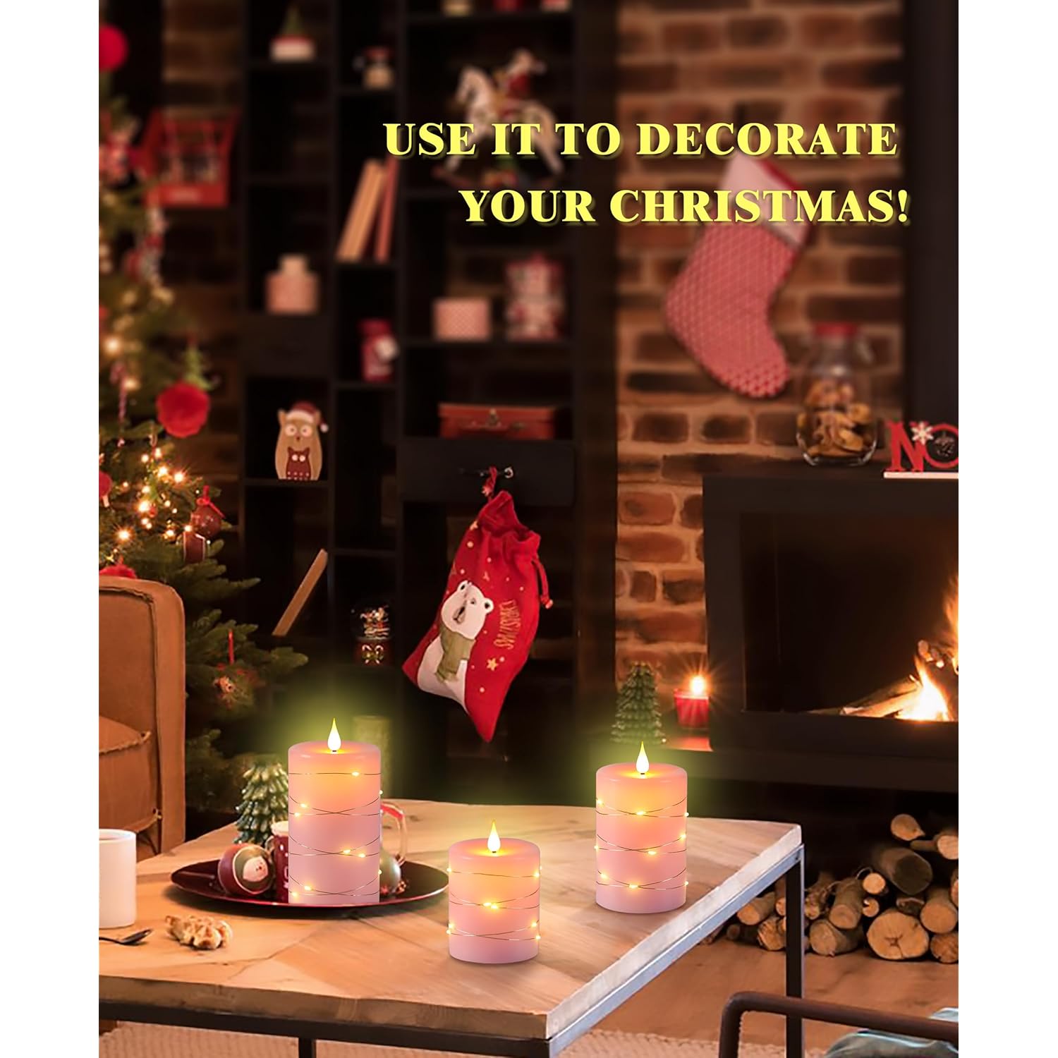 Flickering Flameless Candles With Embedded String Lights, Battery Operated Candles With Remote Control And Timer,Led Candles For Home Decoration,Real Wax, 3 Pack Pink