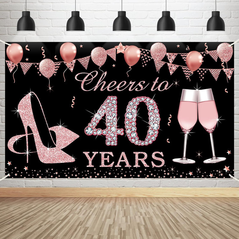 40Th Birthday Decorations Cheers To 40 Years Banner, Rose Gold 40 Year