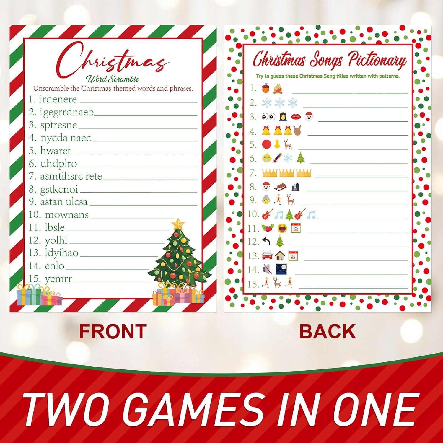 30 Players Christmas Party Games For Adults Family Office Large Groups, Xmas Parties Songs Pictionary Game, Guesstures Game, Word Scramble Games With Answer Key (Christmas Tree)