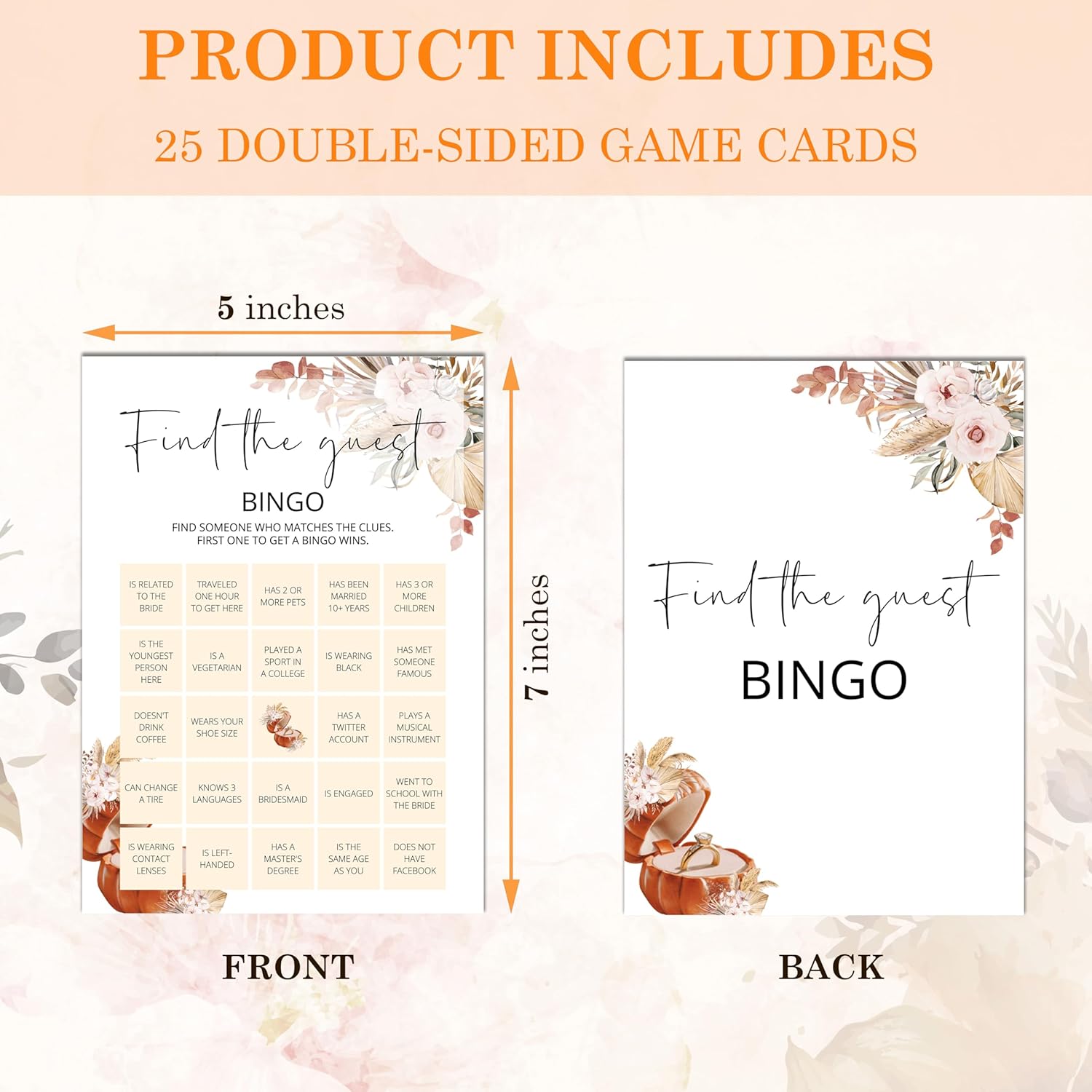 Bridal Shower Games Cards, Find The Guest Bingo Themed Spring Bridal Shower Games For 25 Guests, Love Is In Bloom Wedding Game, Boho Floral Bachelorette Engagement Party Favors -08