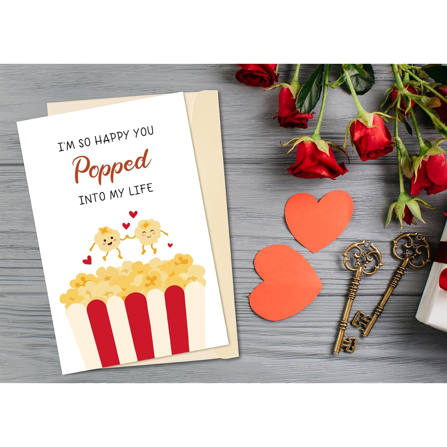 Funny Popped Into My Life Card, Food Pun Love Valentine'S Day Gift, Cute Anniversary Card For Him Her Popcorn Loving