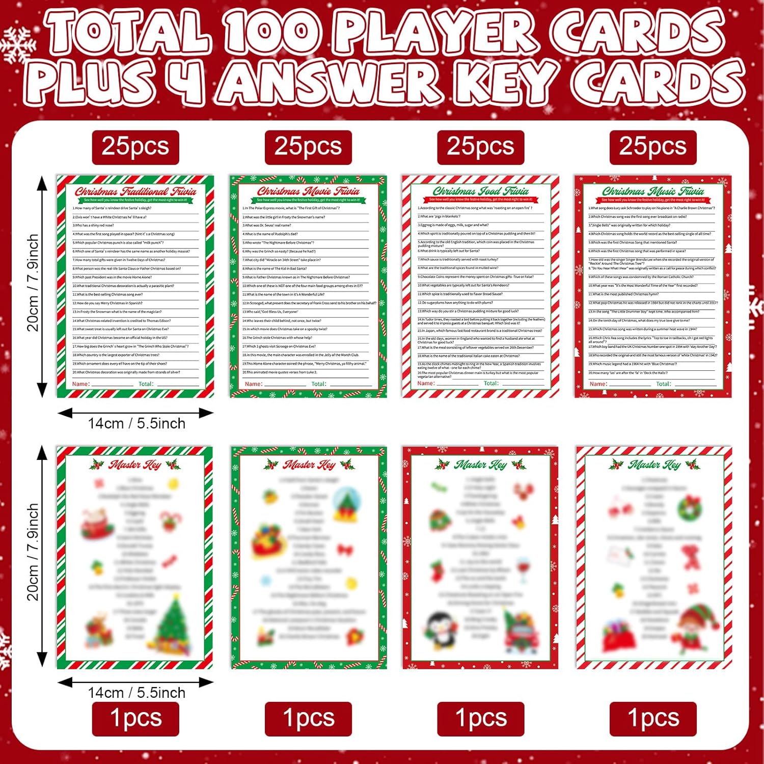 104Pcs Christmas Party Trivia Game Cards Xmas Festival Guessing Activity Christmas Question And Answer Cards For Adults Family Friends Coworkers Groups Winter Holiday Party Supplies (Classic)