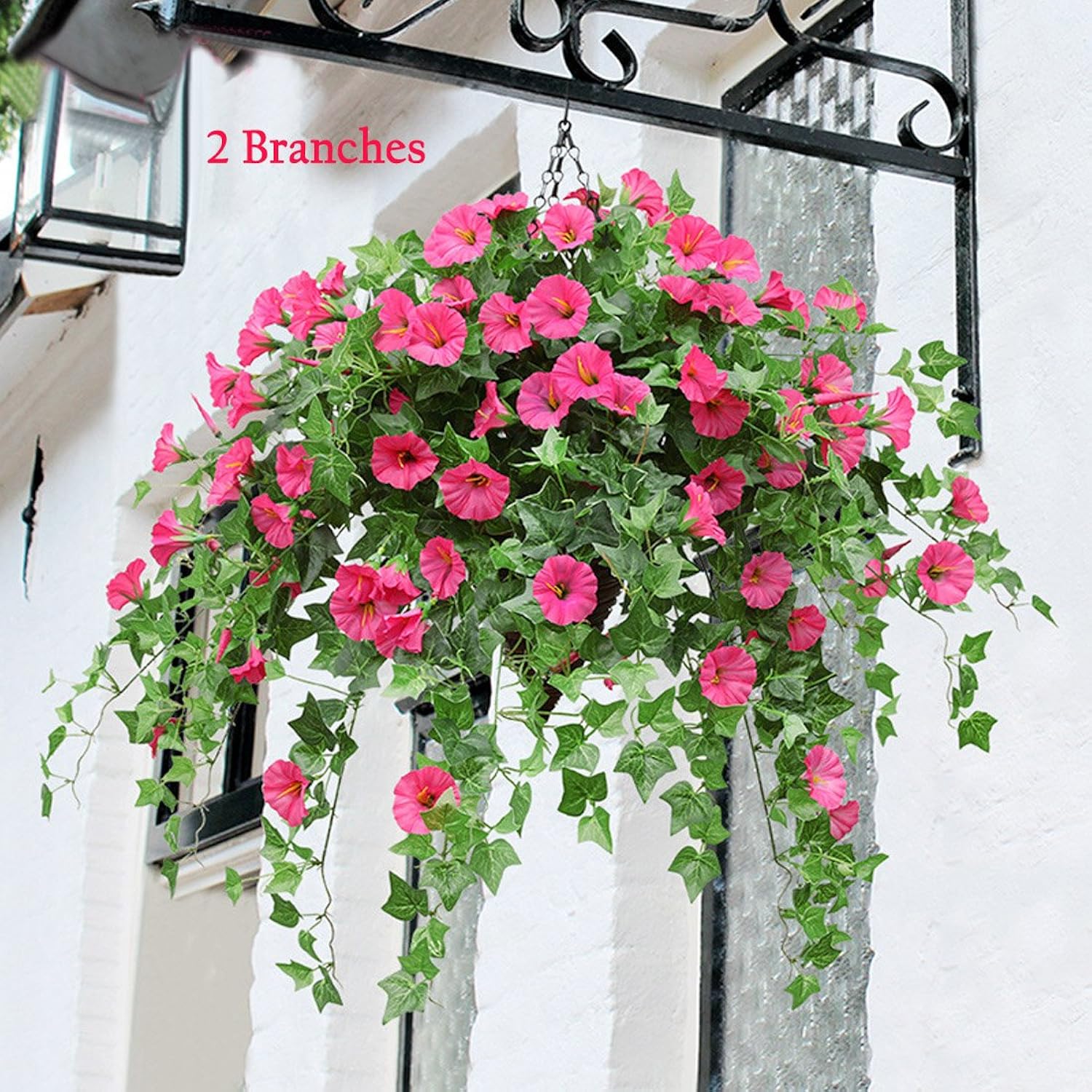 1 Branch(12 Stems/23 Flowers) Artificial Morning Glory Trumpet Flower Vine Plastic Flower Bouquet Hanging Wall Strings Flowers For Home Garden Wedding Party Decoration (Rose Red)