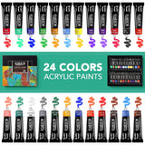 40Pcs Acrylic Paint Set, Art Painting Supplies Kit With 24 Paints, 2 Canvas Panels,10 Brushes, Table Metal Easel Etc, Premium Paint Set For Students, Artists And Beginner