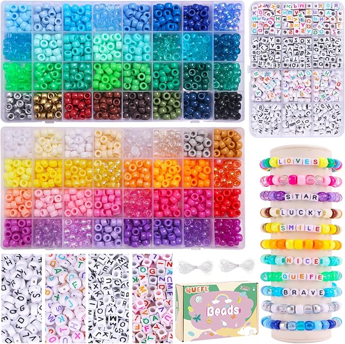 2350PCS Pony Beads Bracelet Making Kit 64 Colors Rainbow Kandi Beads with Letter Beads and Elastic String for Friendship Bracelets Necklaces DIY Crafts