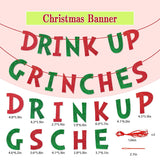 Drink Up Christmas Decorations Red Green Glittery Christmas Banner Xmas Garland Banners Winter Holiday Garland Photo Props Banners Christma Party Decorations For Xmas Backdrop Decorations