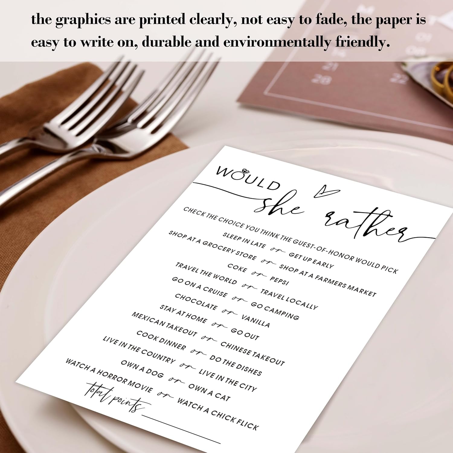 Bridal Shower Games, Would She Rather, 5X7 Inches, Fun And Hilarious Games For Bridal Shower, Wedding Shower, Bachelorette Party Decorations Supplies -A11